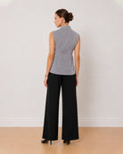 Amora striped 100% cotton sleeveless shirt back view with the 2 back darts