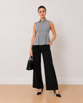 Amora Black & White Striped Sleeveless Cotton Formal Shirt