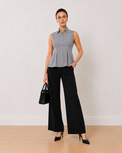 Gazillion Amora black and white striped sleeveless cotton shirt for women, front view