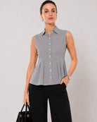 Amora striped cotton twill shirt waist up front with the tailored waist darts