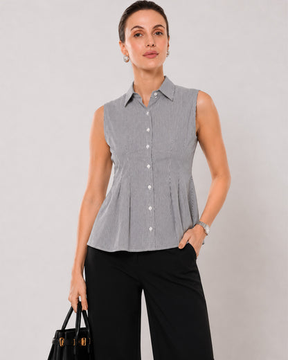 Amora striped cotton twill shirt waist up front with the tailored waist darts