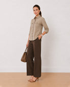 Analia fawn beige 100% cotton mini cord corduroy shirt, angled front view