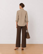 Analia fawn beige 100% cotton corduroy shirt back view with the long length