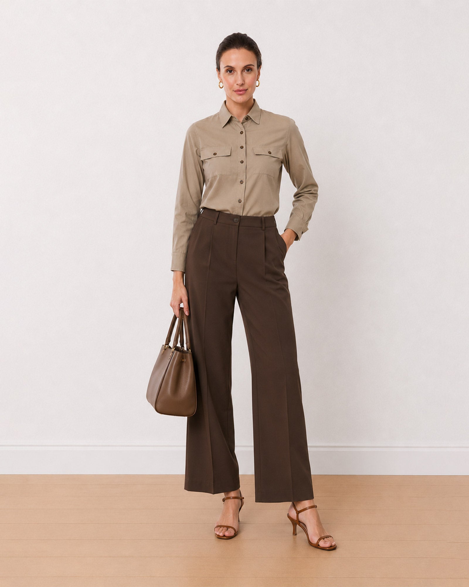 Gazillion Analia fawn beige 100% cotton corduroy utility shirt for women, front view