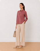 Analia onion pink 100% cotton mini cord corduroy shirt, angled front view