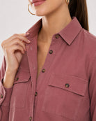 Analia onion pink corduroy shirt placket, pocket and the hidden dignity buttons