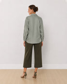 Angel sage green 100% viscose formal shirt back view with the drop shoulder