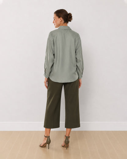 Angel sage green 100% viscose formal shirt back view with the drop shoulder