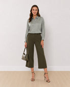 Angel sage green viscose shirt front view with full sleeves and a soft shine