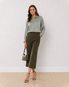 Gazillion Angel sage green 100% viscose formal shirt for women, full length front view