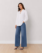 Angel white soft viscose twill shirt, angled view with full sleeves