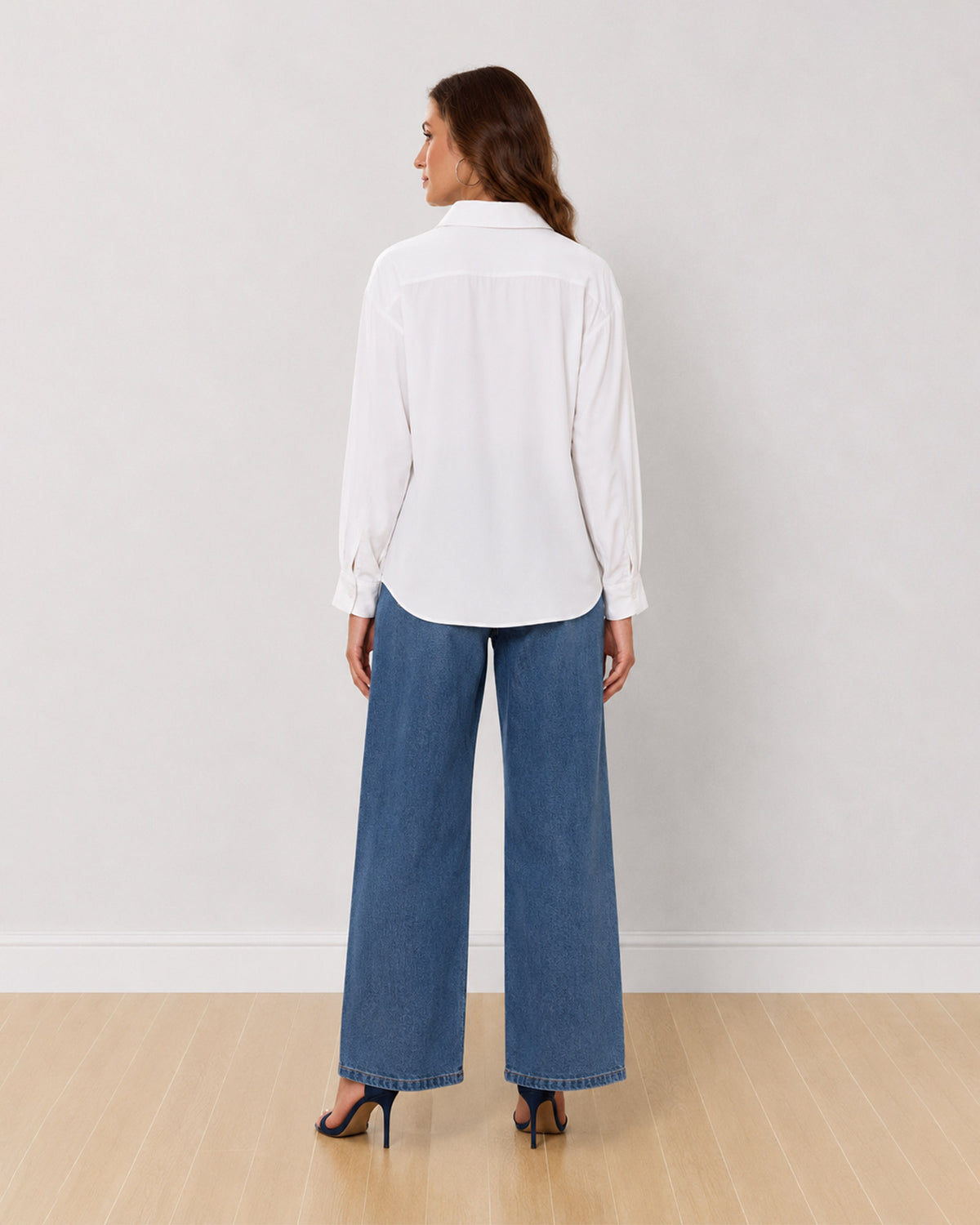 Angel white 100% viscose formal shirt back view with the drop shoulder