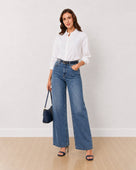 Gazillion Angel white 100% viscose formal shirt for women, full length front view