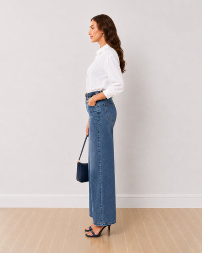 Angel white viscose formal shirt side profile with the curved hem