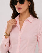 Anna baby pink cotton poplin shirt collar and placket with hidden dignity buttons