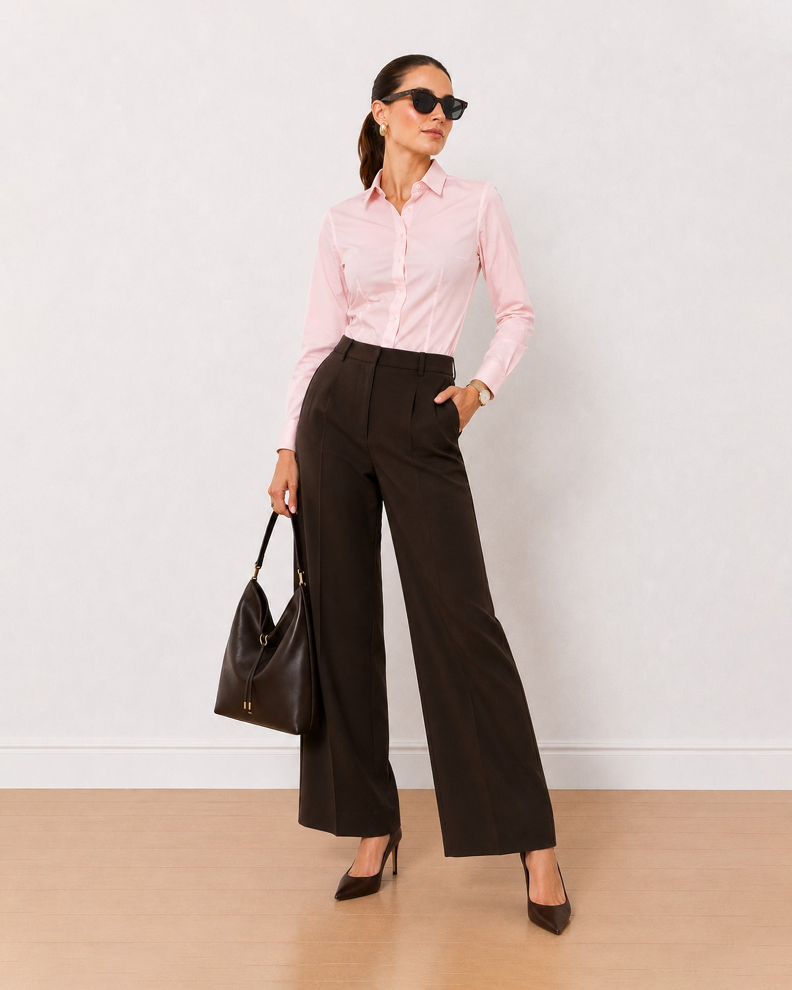 Gazillion Anna baby pink stretch cotton poplin formal shirt for women, front view