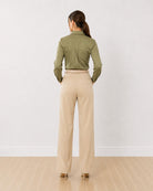 Anna khakhi beige cotton poplin shirt back view with the 2 back darts