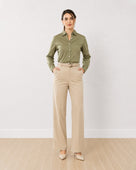 Gazillion Anna khakhi beige stretch cotton poplin formal shirt for women, front view