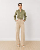 Gazillion Anna khakhi beige stretch cotton poplin formal shirt for women, front view