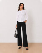 Gazillion Anna white stretch cotton poplin formal shirt for women, front view