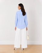 Aria sky blue 100% cotton shirt back view with the centre back pleat