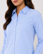 Aria sky blue cotton shirt collar and placket with the hidden dignity buttons