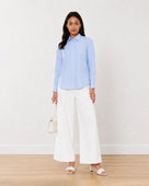 Gazillion Aria sky blue 100% cotton formal shirt for women, full length front view