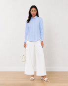 Gazillion Aria sky blue 100% cotton formal shirt for women, full length front view