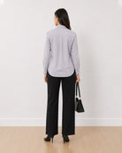 Aria stone grey 100% cotton shirt back view with the centre back pleat