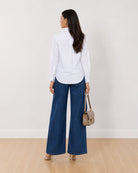Aria white 100% cotton shirt back view with the centre back pleat