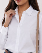 Aria white cotton shirt collar and placket with the hidden dignity buttons