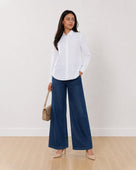 Gazillion Aria white 100% cotton formal shirt for women, full length front view