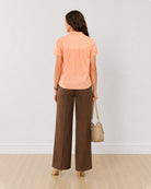 Ariana peach 100% cotton shirt back view with the gathers at the yoke