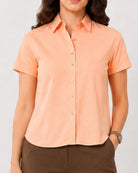 Ariana peach cotton shirt collar and placket with the hidden dignity buttons