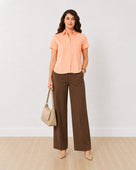 Gazillion Ariana peach 100% cotton half sleeves formal shirt for women, front view