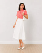 Ariana pink 100% slubbed cotton formal shirt, angled front view with half sleeves