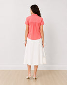 Ariana pink 100% cotton shirt back view with the gathers at the yoke