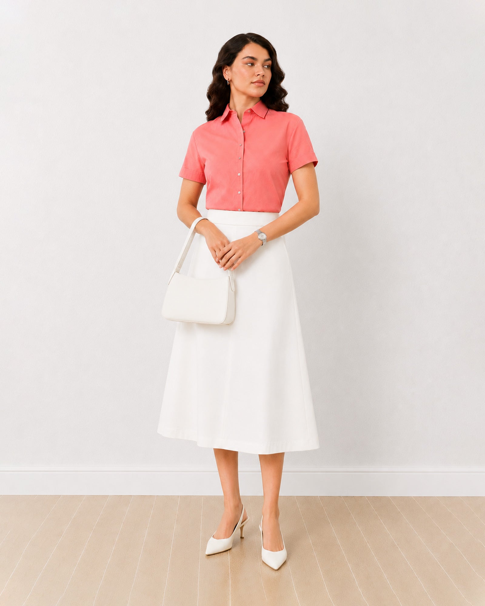 Gazillion Ariana pink 100% cotton half sleeves formal shirt for women, front view