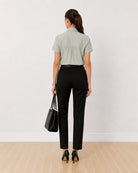 Ariana sage green 100% cotton shirt back view with the gathers at the yoke