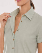 Ariana sage green cotton shirt collar and placket with hidden dignity buttons