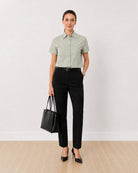 Ariana sage green cotton half sleeves shirt front view with turn-up cuffs