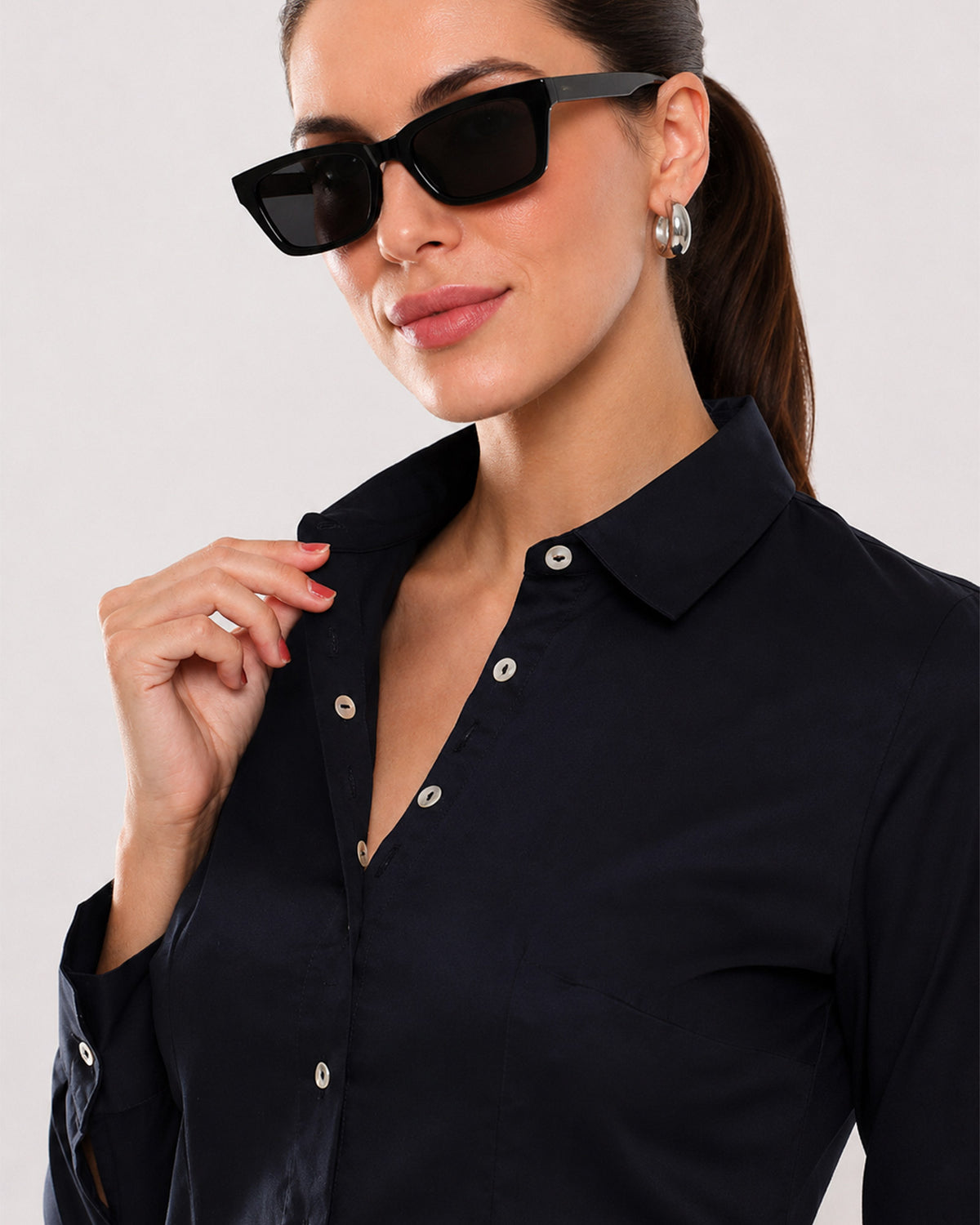 Armani bright navy cotton shirt collar and placket with hidden dignity buttons