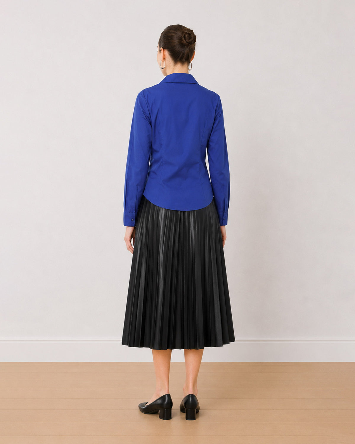 Armani royal blue 100% cotton satin shirt back view with the snug fit