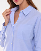 Ava sky blue cotton shirt collar, chest patch pocket and hidden dignity buttons
