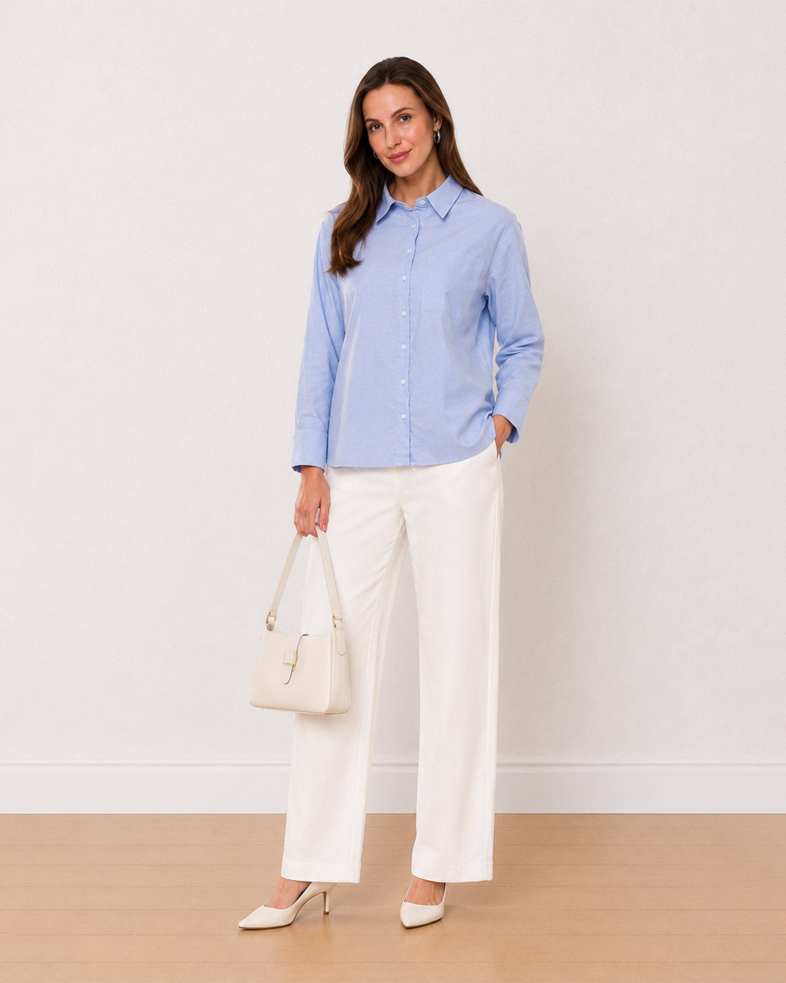 Gazillion Ava sky blue Oxford cotton oversized shirt for women, front view