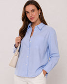 Ava sky blue Oxford cotton oversized shirt waist up front with the chest pocket