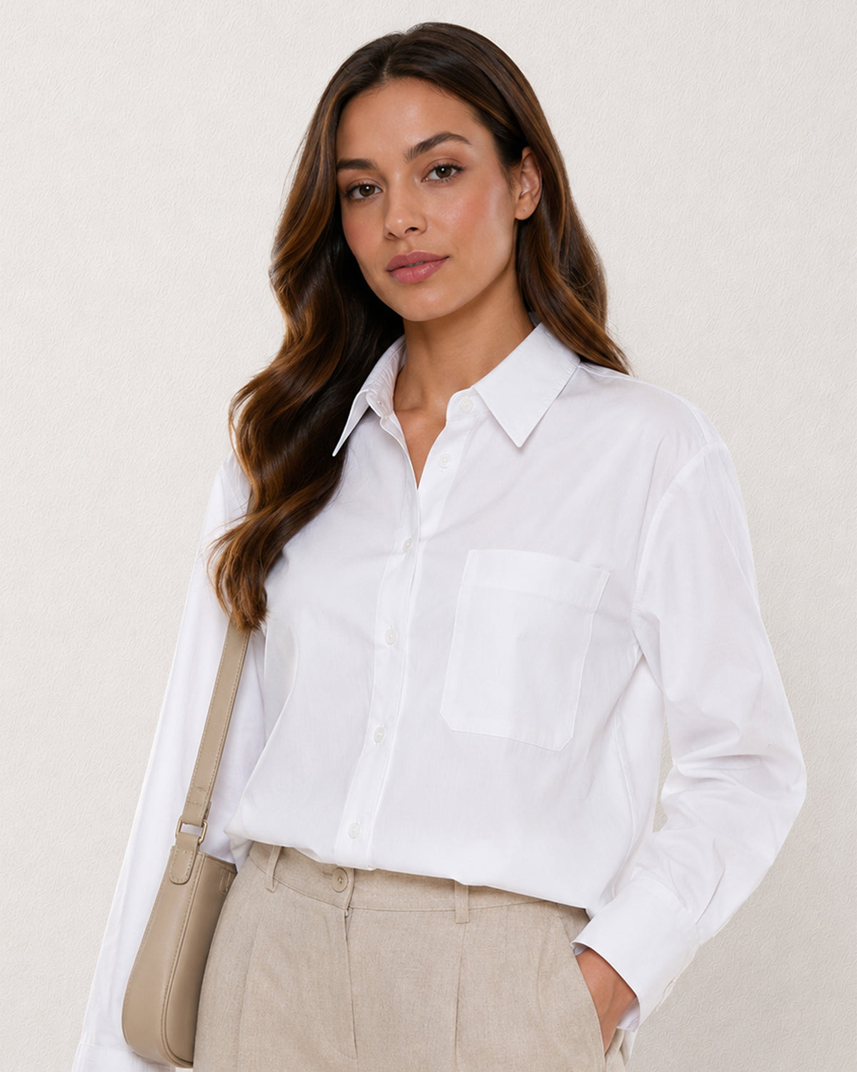 Ava white Oxford cotton oversized shirt waist up front with the chest pocket