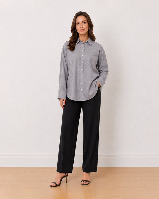 Gazillion Avery grey Oxford cotton chambray oversized shirt for women, front view
