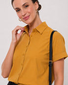 Avony mustard yellow formal shirt collar, placket and hidden dignity buttons