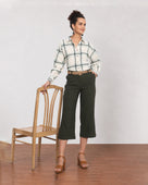 Gazillion Barbara sage green checks oversized cotton shirt for women, full length front view